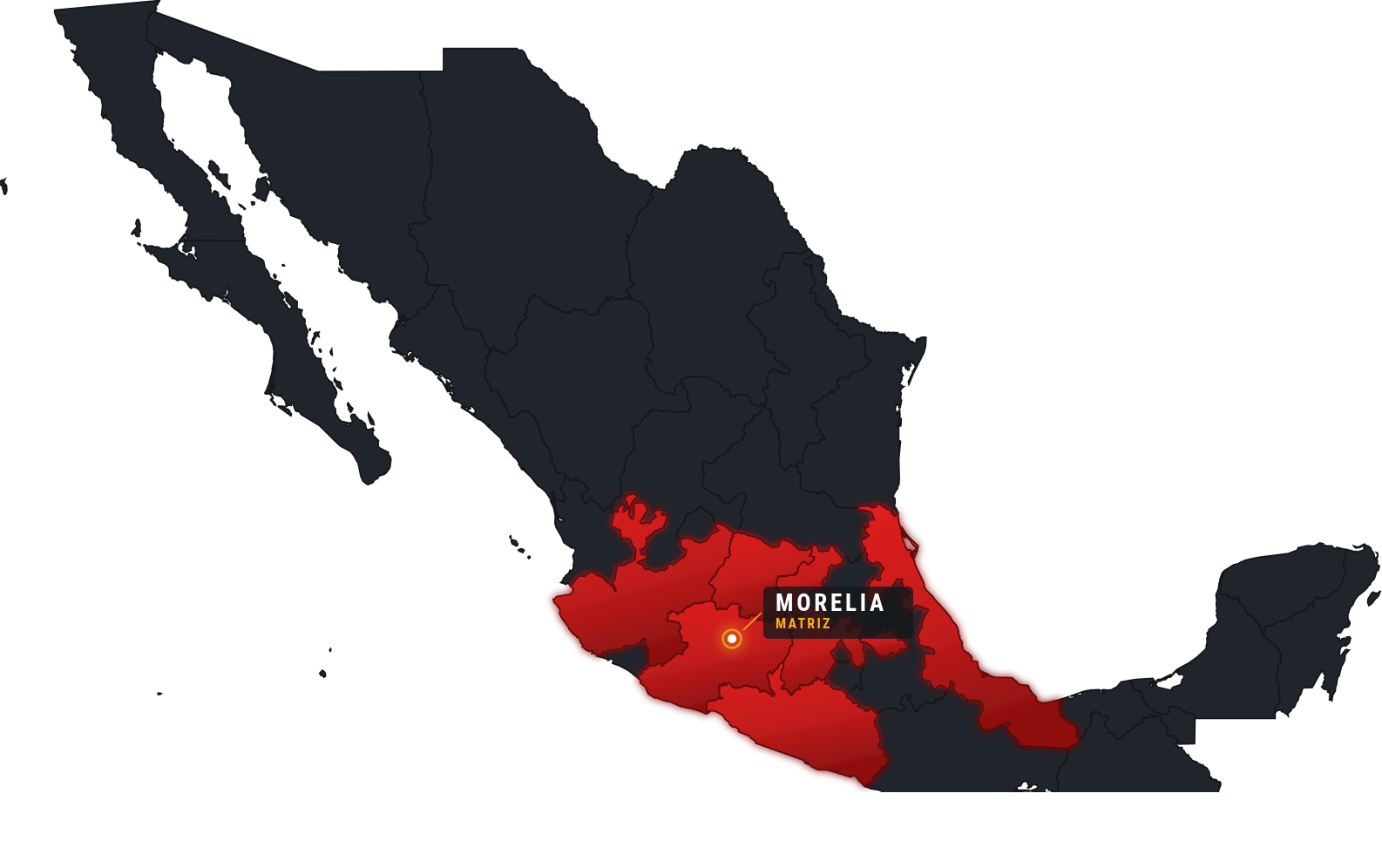 Mapa de cobertura de PRESEQ: Michoacán, Guanajuato, Jalisco, Querétaro, Guerrero, Veracruz, Tlaxcala y Estado de México, con matriz en Morelia